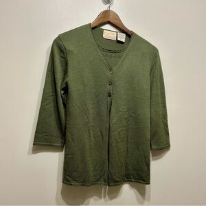 ✨$8 CLEAR-OUT✨ Tradition Sears Vintage Relaxed Fit 3/4 Sleeve Blouse Shirt Green